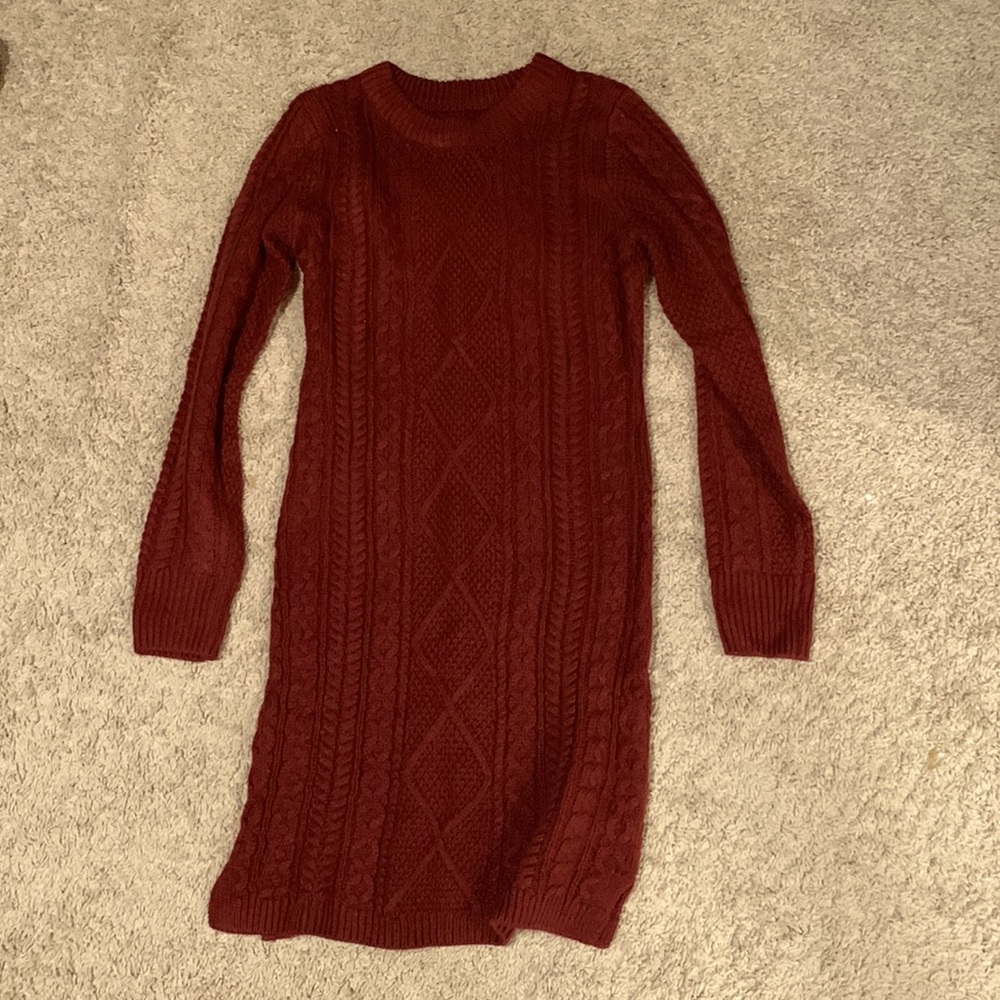 Maroon cable knit sweater dress